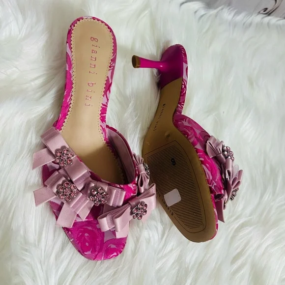 Gianni Bini Pink Floral Embellished Mules - Picture 6 of 6